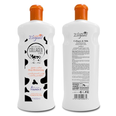 Elegant Hand And Body Lotion &ndash; Collagen &amp; Milk &ndash; 600ML &ndash; Whitening &amp; Vitamin E, Intensive &amp; Nourising Moisturizing Lotion