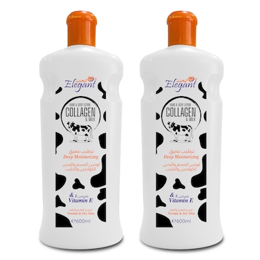 Elegant Hand And Body Lotion &ndash; Collagen &amp; Milk &ndash; 600ML &ndash; TWIN PACK (Pack of 2) &ndash; Whitening &amp; Vitamin E, Intensive &amp; Nourising Moisturizing Lotion