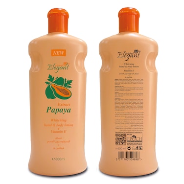 Elegant Hand And Body Lotion &ndash; Papaya Extract &ndash; 600ML &ndash; Whitening &amp; Vitamin E, Intensive &amp; Nourising Moisturizing Lotion