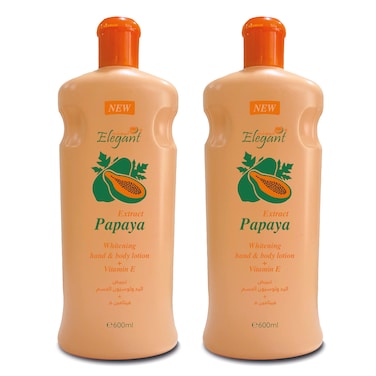 Elegant Hand And Body Lotion &ndash; Papaya Extract &ndash; 600ML &ndash; TWIN PACK (Pack of 2) &ndash; Whitening &amp; Vitamin E, Intensive &amp; Nourising Moisturizing Lotion