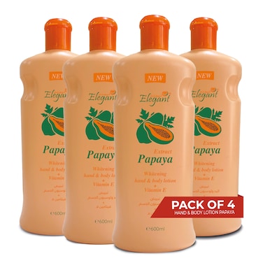 Elegant Hand And Body Lotion &ndash; Papaya Extract &ndash; 600ML &ndash; 4-PACK (Pack of 4) &ndash; Whitening &amp; Vitamin E, Intensive &amp; Nourising Moisturizing Lotion