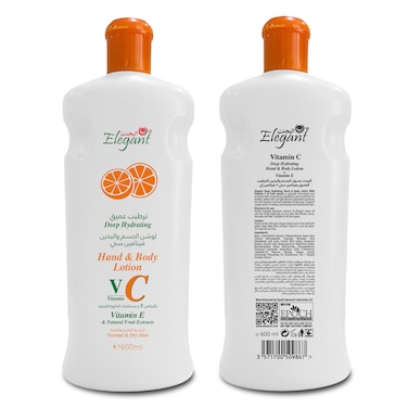 Elegant Hand And Body Lotion &ndash; Vitamin C &ndash; 600ML &ndash; Whitening &amp; Vitamin E, Intensive &amp; Nourising Moisturizing Lotion