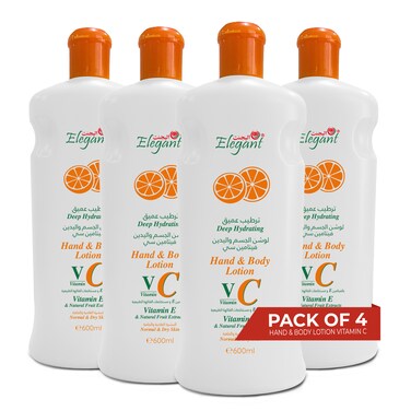 Elegant Hand And Body Lotion &ndash; Vitamin C &ndash; 600ML &ndash; 4-PACK (Pack of 4) &ndash; Whitening &amp; Vitamin E, Intensive &amp; Nourising Moisturizing Lotion