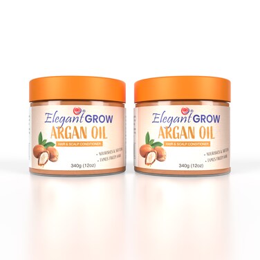 Elegant Grow &ndash; Argan Oil &ndash; 12oz &ndash; TWIN PACK (Pack of 2) &ndash; Hair &amp; Scalp Conditioner, Nourishes the Scalp &amp; Softens Hair   Helps Reduce Breakage, 340 Grams