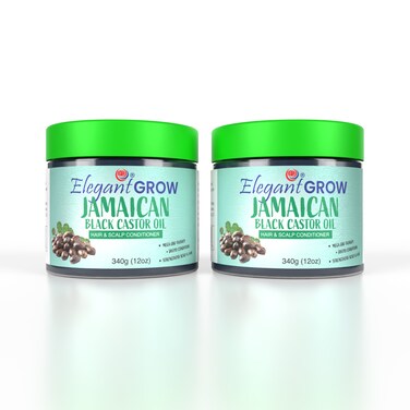 Elegant Grow &ndash; Jamaican Black Castor Oil &ndash; 12oz &ndash; TWIN PACK (Pack of 2) &ndash; Hair &amp; Scalp Conditioner, Strengthens Scalp &amp; Hair   Helps Reduce Breakage, 340 Grams