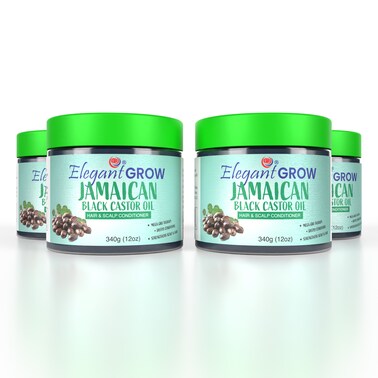 Elegant Grow &ndash; Jamaican Black Castor Oil &ndash; 12oz &ndash; 4-PACK (Pack of 4) &ndash; Hair &amp; Scalp Conditioner, Strengthens Scalp &amp; Hair   Helps Reduce Breakage, 340 Grams