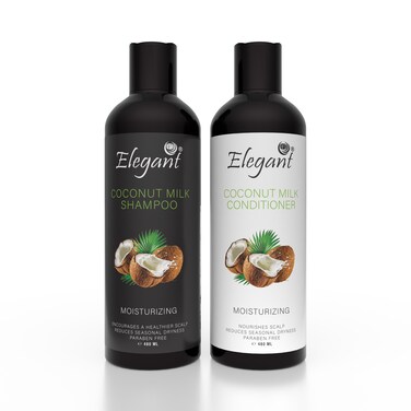 Elegant Coconut Milk Shampoo &amp; Conditioner Set &ndash; (2 x 480ml) &ndash; Nourishing, Strengthening Daily Hair Care for Soft, Smooth, Hydrated Hair &ndash; Paraben Free Formula