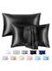 2-Piece Simple Solid Colour Silk Satin Pillow Case with Envelope Closure for Hair and Skin Black 51x76/51x102cm