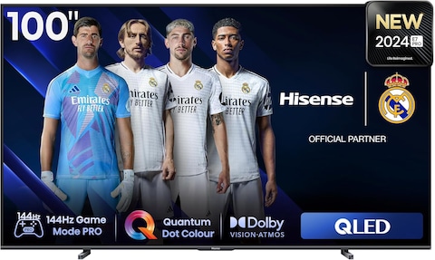 Hisense 100 Inch 144Hz VRR QLED TV E7N PRO-Full Local Dimming,Quantum Dot Colour,Dolby Vision Atmos,Freesync Premium,Built-in Subwoofer,Voice Control,and Youtube Netflix Disney+ Shahid, 100E7N PRO
