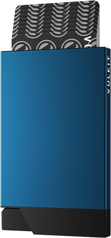 VULKIT Pop up Credit Card Holder Minimalist Metal Business Card Case RFID Blocking Front Pocket Wallet for Men or Women(Navy)