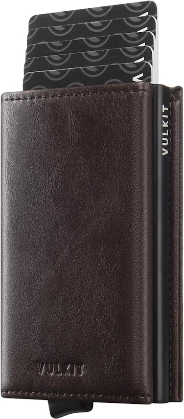 VULKIT Men's Credit Card Holder Credit Card Holder Leather RFID Wallet Pop Up Wallet with 3 Slots for Cards &amp; Banknotes&hellip;