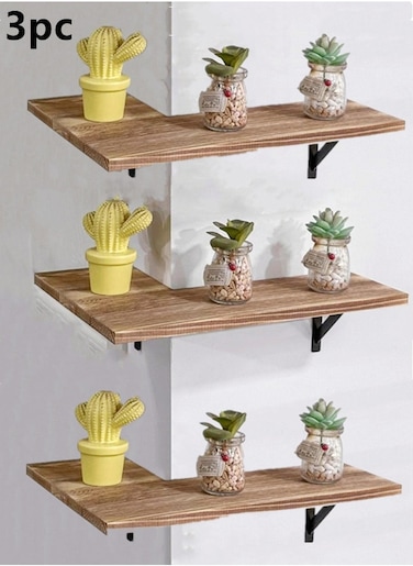 Corner Floating Shelves Wall Mounted Set of 3 Rustic Wood Wall Storage Shelves for Bedroom Bathroom Kitchen 16x11.4 inch