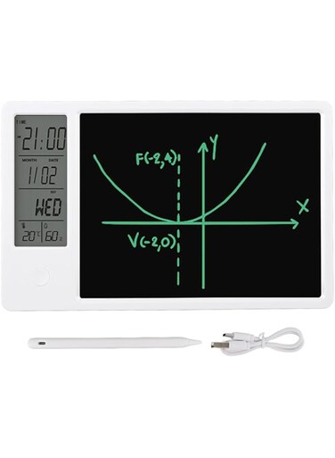 Wisoqu Electronic Calendar with Notepad, 9.5 Inch Erasable LCD Writing Tablet, Digital Clock, Date Display, Week, Temp, Portable Alarm Clock for Home Office, Time, Bedside Table