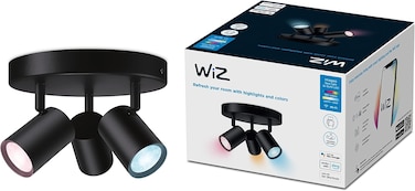WiZ Colour Imageo Smart Connected WiFi Ceiling Light Spot Fixture [3 Spot - Black Rectangle] App Control for Indoor Home Lighting, Livingroom And Bedroom