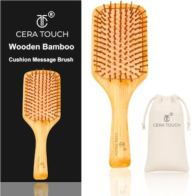 Cera Touch Bamboo HairBrush &ndash; Wooden Hair Brush for Women &amp; Men, Anti-Frizz Detangling &amp; Scalp Massage Hair Brush, Salon-Quality Cushion Wooden Hair Brush for Smooth &amp; Healthy Hair