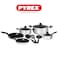 Pyrex Argento 11-Piece Cookware Set &ndash; Non-Stick Pots &amp; Pans with Lids &amp; Nylon Utensils, PFOA Free Healthy Cooking Set, Silver Cookware for Gas &amp; Electric Hobs