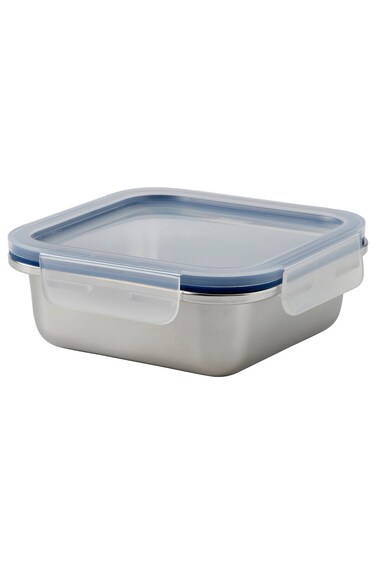 container with lid, square stainless steel/plastic, 600 ml