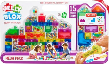Goliath Jelly Blox Mega Set, 50 Piece Toddler &amp; Preschool Building Blocks, Ouch-Free Tactile &amp; Sensory Play Fidget Toy, Stackable, Squishable &amp; Stretchable Blocks Suitable For Boys &amp; Girls Aged 2+