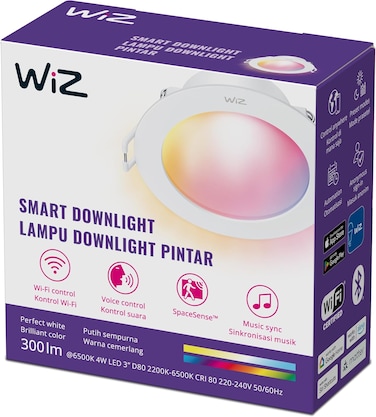 WiZ 4 Inch Wi-Fi Recessed Colour Downlight RGB/7W/Round 3 INCH/822-65, 929004665317