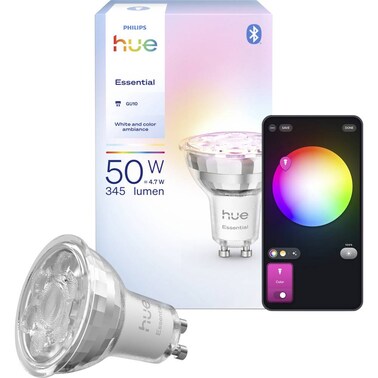 Philips Hue Essential GU10 Smart LED Spot Light, 4.7 W, 2200-6500 K, 345 Lumens, Dimmable, Alexa, Google Assistant and Apple Home, Pack of 1
