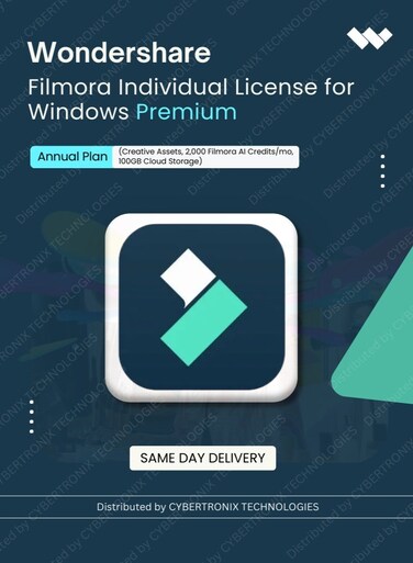 Wondershare Filmora Individual License for Windows Premium   Annual Plan   (Creative Assets, 2,000 Filmora AI Credits/mo,100GB Cloud Storage)   Digital License   Same Day Delivery