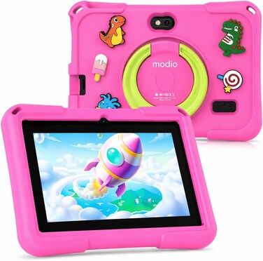 Modio M68 Tablet 7 Inch HD Display, 6GB RAM 128GB Storage, Android 13, Dual Camera, 3000mAh Battery, 5G WiFi, Shockproof Protective Case with Accessories &ndash;Pink