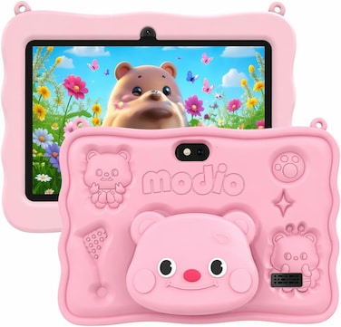 Modio M72 Tablet 7 Inch HD Display, 6GB RAM + 256GB Storage, Android 13, Dual Camera (5MP+2MP), 3000mAh Battery, 5G WiFi, Shockproof Protective Case with Accessories &ndash; Pink