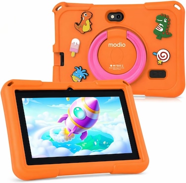 Modio M68 Tablet 7 Inch HD Display, 6GB RAM 128GB Storage, Android 13, Dual Camera, 3000mAh Battery, 5G WiFi, Shockproof Protective Case with Accessories &ndash; Orange