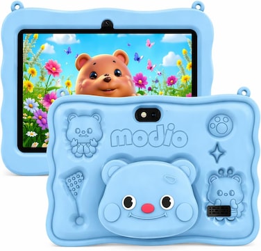Modio M72 Tablet 7 Inch HD Display, 6GB RAM + 256GB Storage, Android 13, Dual Camera (5MP+2MP), 3000mAh Battery, 5G WiFi, Shockproof Protective Case with Accessories &ndash; Blue