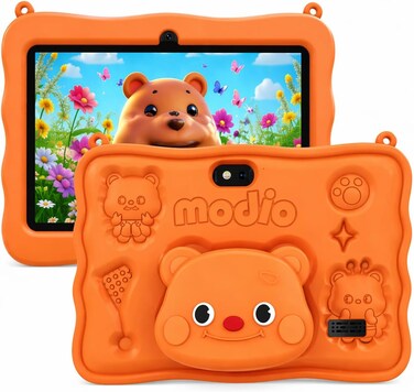 Modio M72 Tablet 7 Inch HD Display, 6GB RAM + 256GB Storage, Android 13, Dual Camera (5MP+2MP), 3000mAh Battery, 5G WiFi, Shockproof Protective Case with Accessories &ndash; Orange