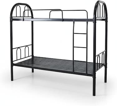 Cozy Home Heavy Duty Metal Bunk Bed Twin Over Twin   Space Saving Metal Frame with Guardrails &amp; Ladder   Powder Coated Steel   No Box Spring Needed &ndash; Black Finish