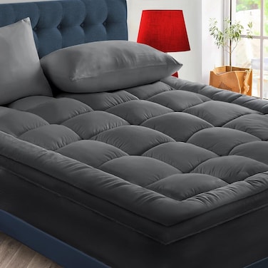 600 GSM Luxury Mattress Topper &ndash; Super Soft Fluffy Bed Pad with Elastic Bands, Extra Thick Breathable Hotel Comfort   Cozy Home Feel better (Gray, Single Size - W 100 x L 200 cm)