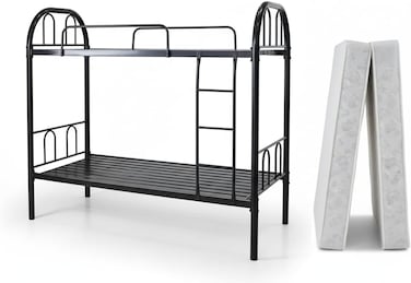 Cozy Home Heavy-Duty Metal Bunk Bed Twin Over Twin with 2 Mattresses   Strong Metal Bunk Bed Frame with Guardrails &amp; Ladder   Space-Saving Twin Metal Bunk Bed for Kids, Teens &amp; Adults &ndash; Black
