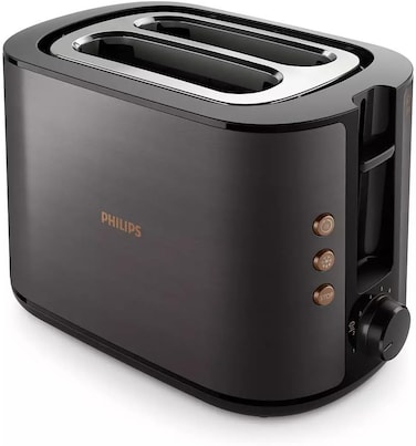 Philips 5000 Series Toaster - 950W, Auto Shut-off, Reheat Mode, Bun Warming Rack, Black &amp; Copper - HD2650/31