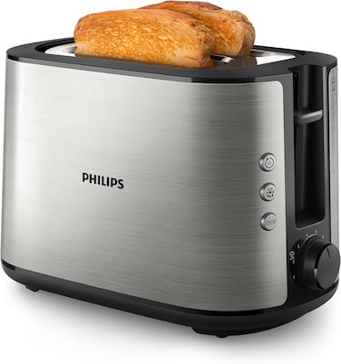 Philips Viva Collection Toaster, Black &amp; Stainless Steel, HD2650/91