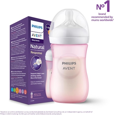 Philips Avent Natural Response Baby Bottle 260ml X1 Pink