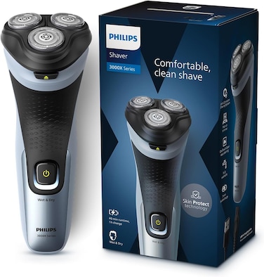Philips New X3063 Cordless Electric Shaver, 4D Floating Heads, 27 Self Sharpening Blades, Waterproof, Upto 40mins runtime