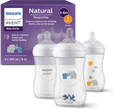 Philips Avent Natural Response Gift Set for Babies, 260 ml, 3 pack  with T3 Teats (from 1 Month)