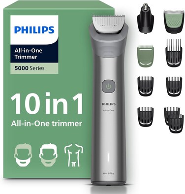 Philips All-in-One Trimmer 5000 Series MG5922/15, 10-in-1 Men's Care Set, Face Hair Body, BeardSense Technology, 120 Minute Use, Waterproof