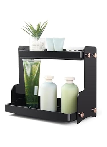 2-Tier Bathroom Countertop Organizer Bathroom Counter Storage Organizer Shelf for Skincare, Makeup, Perfume, Vanity Organizer for Bathroom and Kitchen (Black)