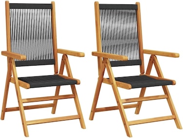 vidaXL Folding Chairs 2 pcs Black Solid Wood Acacia and Polypropylene