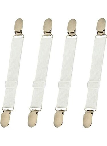 Elastic Bed Sheet Mattress Fasteners Clips Grippers Straps Suspender Holder - Pack Of 4 White Standardcm