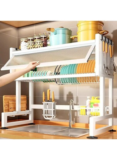 Metal Dish Cabinet Rack Dustproof Sink Rack With Cabinet Door Multi-functional Plate Drying Storage Kitchen Organizer