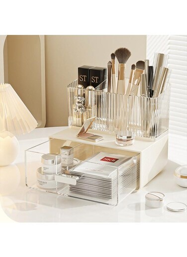 Desk Organizer Clear Plastic Desk Storage Box, Desktop Organization for Office Supplies, Gel Pens, Pencils, Markers, Tape, Erasers, Paperclips, Chargers