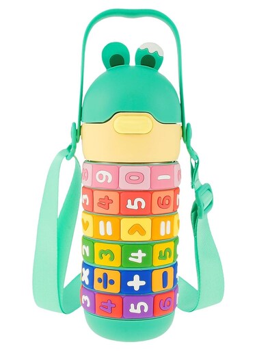 Kids Math's Learning Water Bottle - Stainless Steel, Vacuum Insulated, Leak Proof with Straw &amp; Strap, BPA Free and Portable 430ml (Green)