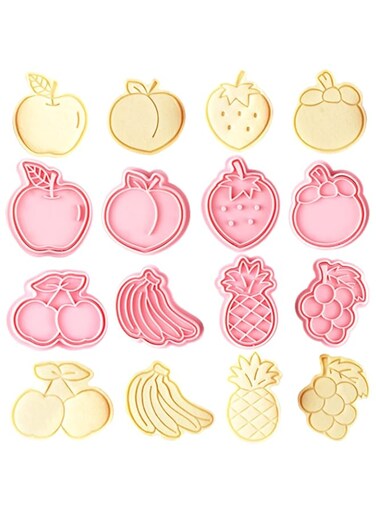 Crethinkaty Fruit Themed Cookie Cutter-8 Plastic Cookie Stamp-Fruit Cartoon Fun Cookie Mold, Children's Baking Set.