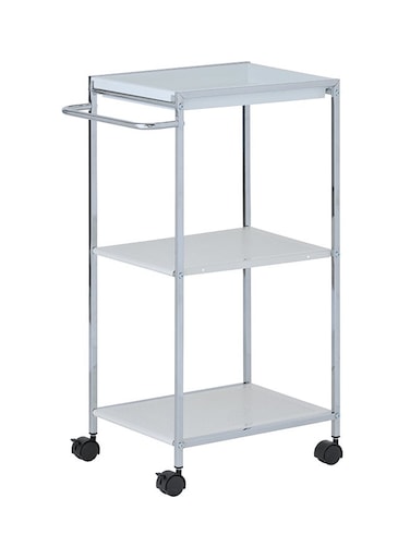3 Tier Utility Cart, with Metal Shelves and PP Tray Trolley, Rolling Cart Food Storage Service Trolley with Handle and Lockable Wheels for Home Kitchen Restaurant Hospital Lab and Hotel - ZEN-269 silver 46.5x31x76cm