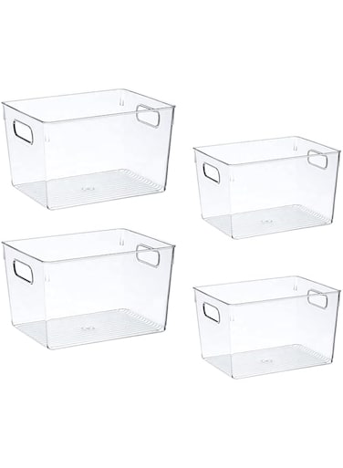 FCG Home - Clear Plastic Refrigerator Storage Organizer Bins, Food Storage Container Box with Handles, Fridge Freezer Pantry Kitchen Cabinets (4, Multipack)