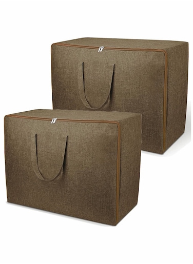 Extra Large Blanket Storage Bag Under Bed Storage Tote for Comforters Clothes Linens Water Resistant and Breathable Closet Bags (Brown 2-Pack)