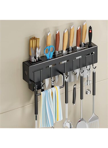 AMERTEER Kitchen Knife Rack, Wall-Mounted Knife Holder Kitchen Wall Shelf Heavy Duty Spoon Organizer, Cutlery Holder With 8 Hooks &amp; Towel Rack, Multi-Purpose Knife Organizer For Kitchen, Restaurant